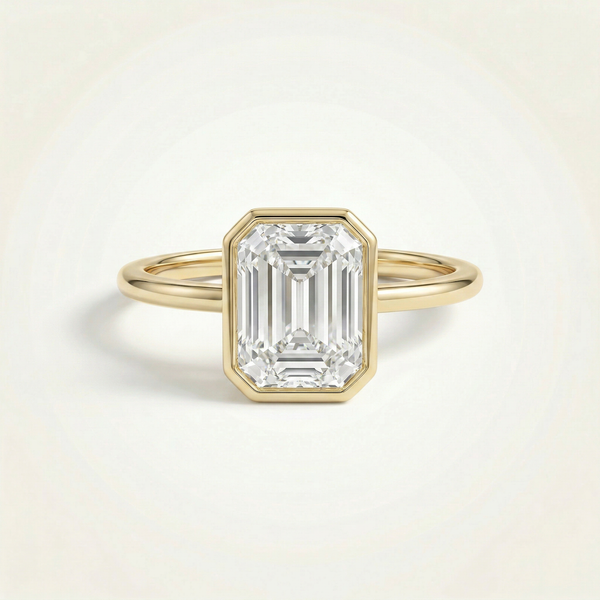 2.3ct Emerald Full Bezel Thin Band Diamond Ring