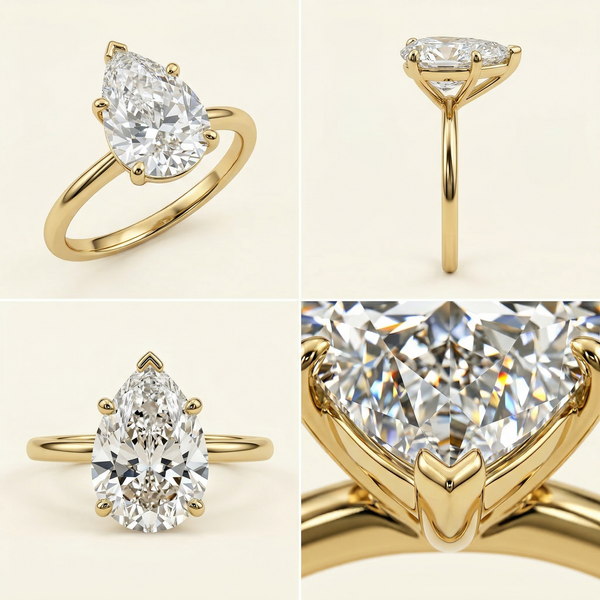 3.2ct Pear Cathedral Tapered Shank Diamond Ring