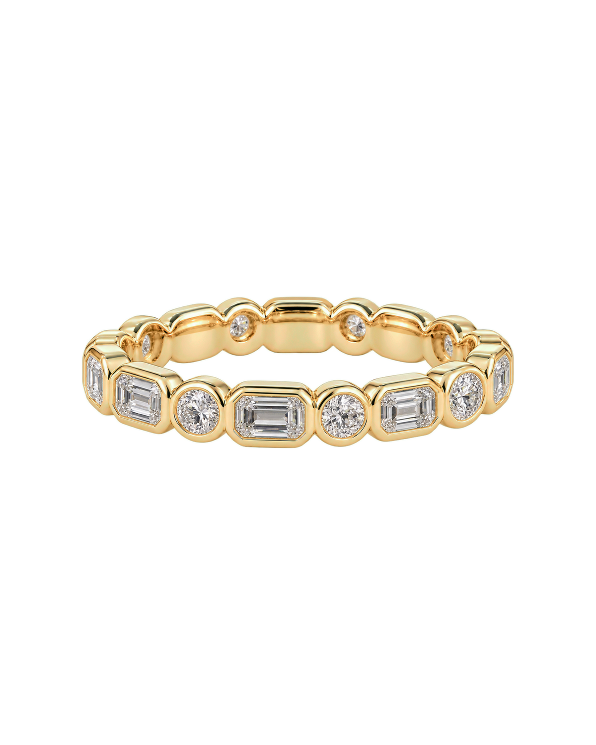 Emerald & Round Bezel Wedding Band — Design 56