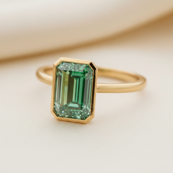 2.6ct Emerald Bezel Set Diamond Ring