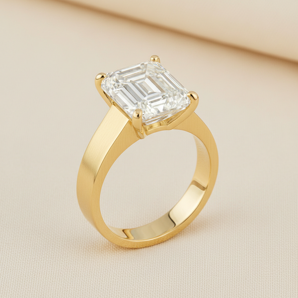 2.6ct Emerald Thick Gold Band Euro Shank Diamond Ring