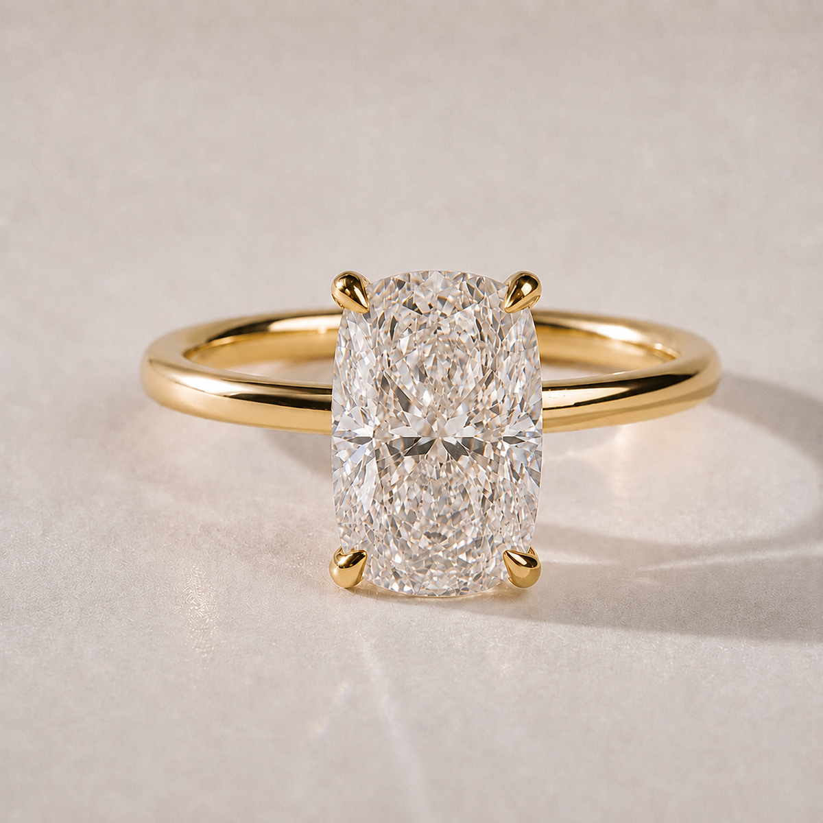 The Seraphine — radiant-cut lab-grown diamond solitaire in 14K yellow gold