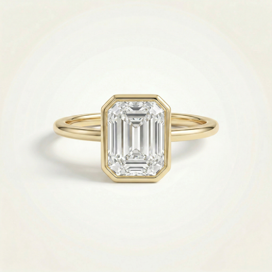 2.3ct Emerald Full Bezel Thin Band Diamond Ring