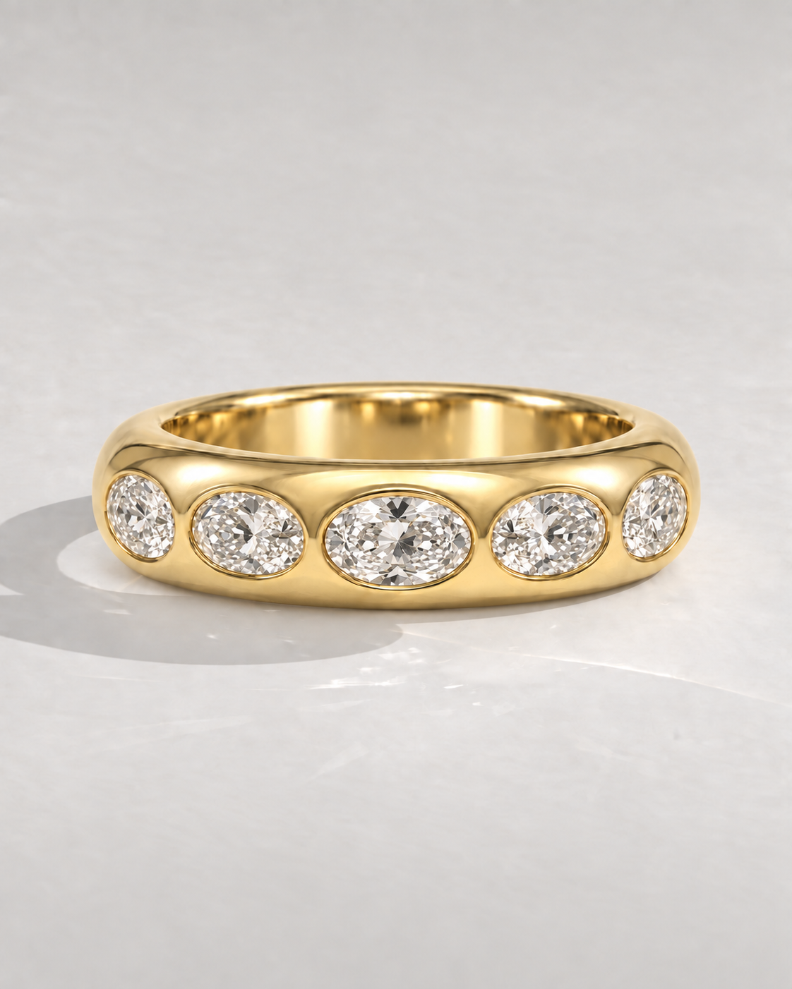 Cadence Oval Bezel Diamond Band in 14k yellow gold — design visualization