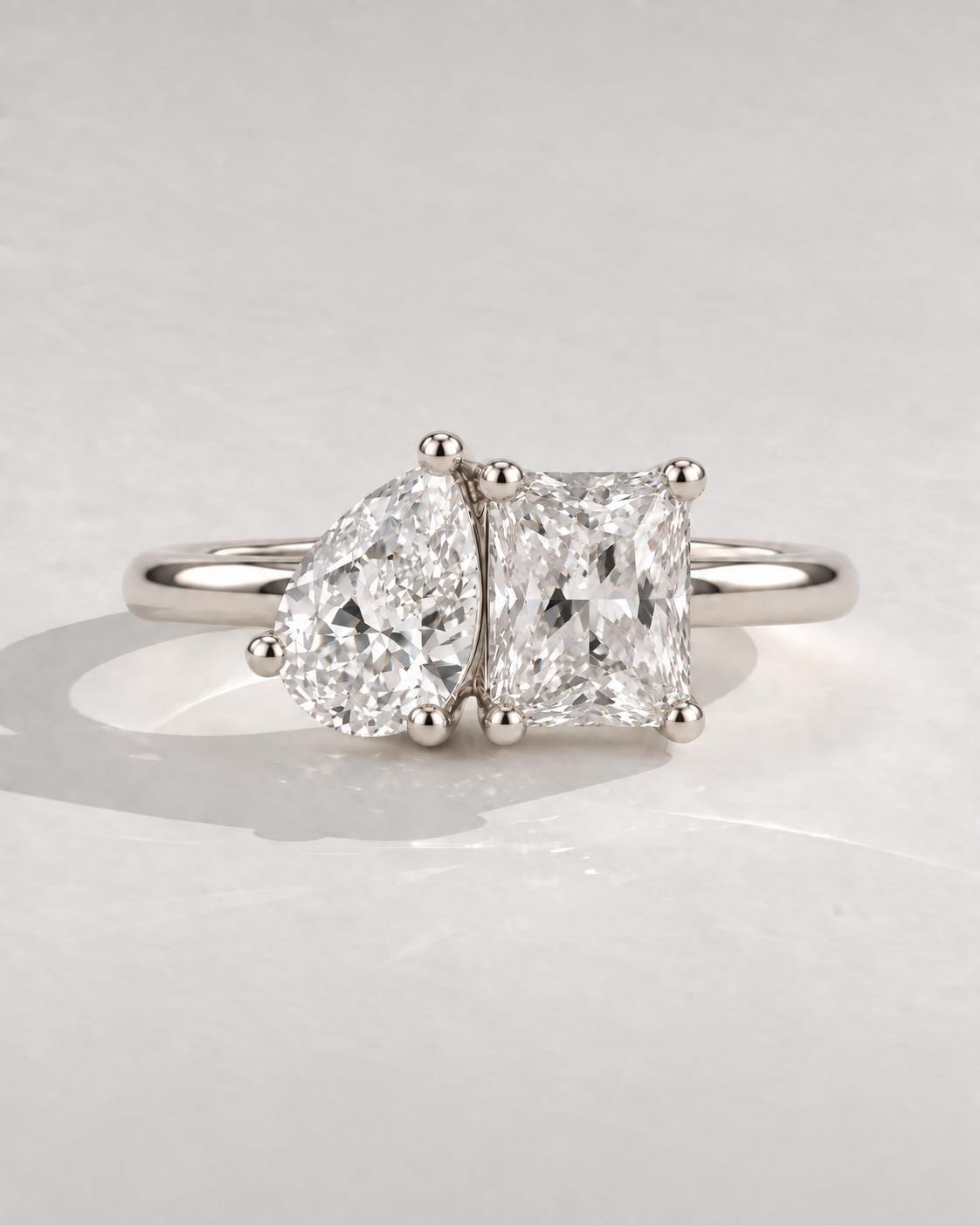 Duet Pear & Radiant Toi et Moi in 14k white gold — design visualization