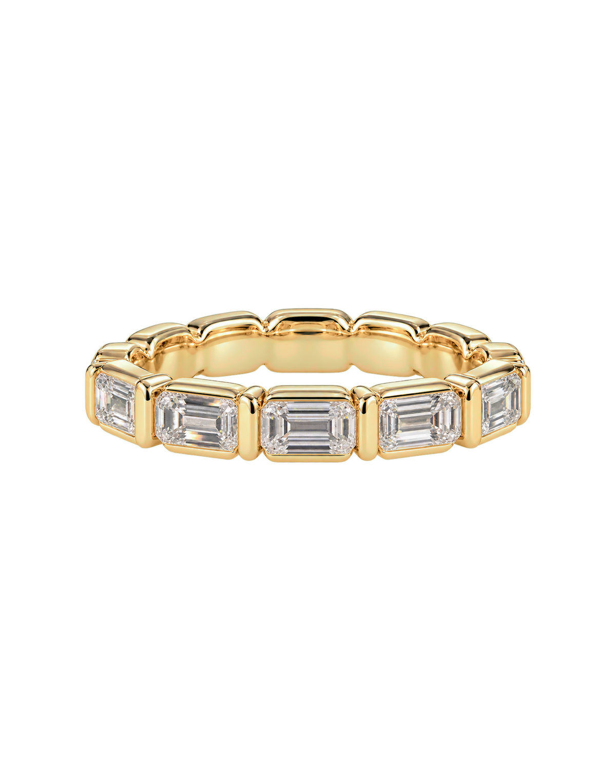 East-West Emerald Bar-Set Wedding Band — Design 68