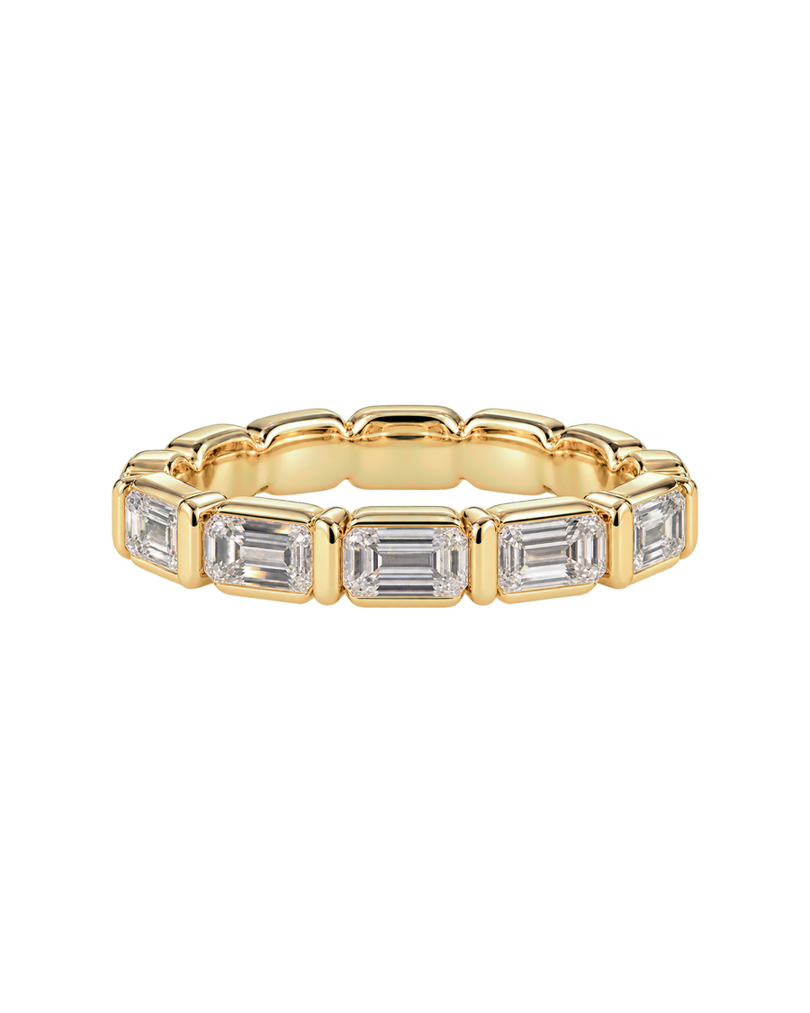 East-West Emerald Bar-Set Wedding Band — Design 68