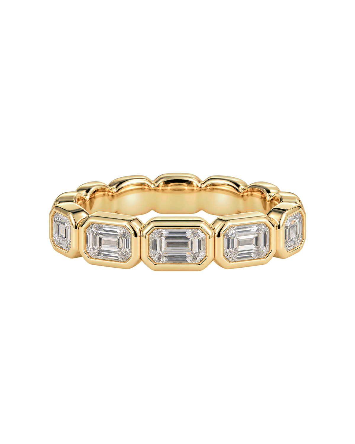 East-West Emerald Bezel Wedding Band — Design 01