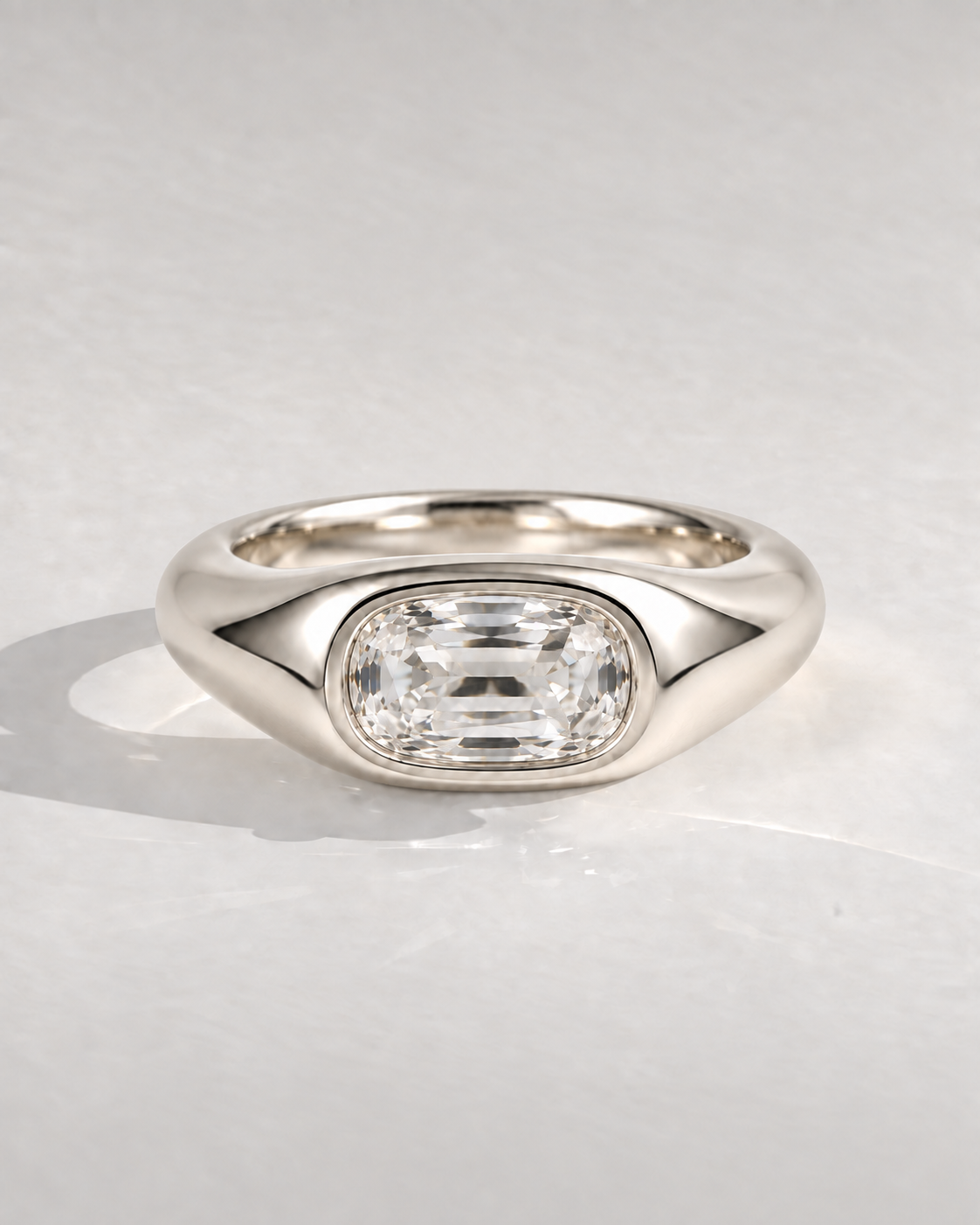 Eloise East-West Step-Cut Bezel in 14k white gold — design visualization