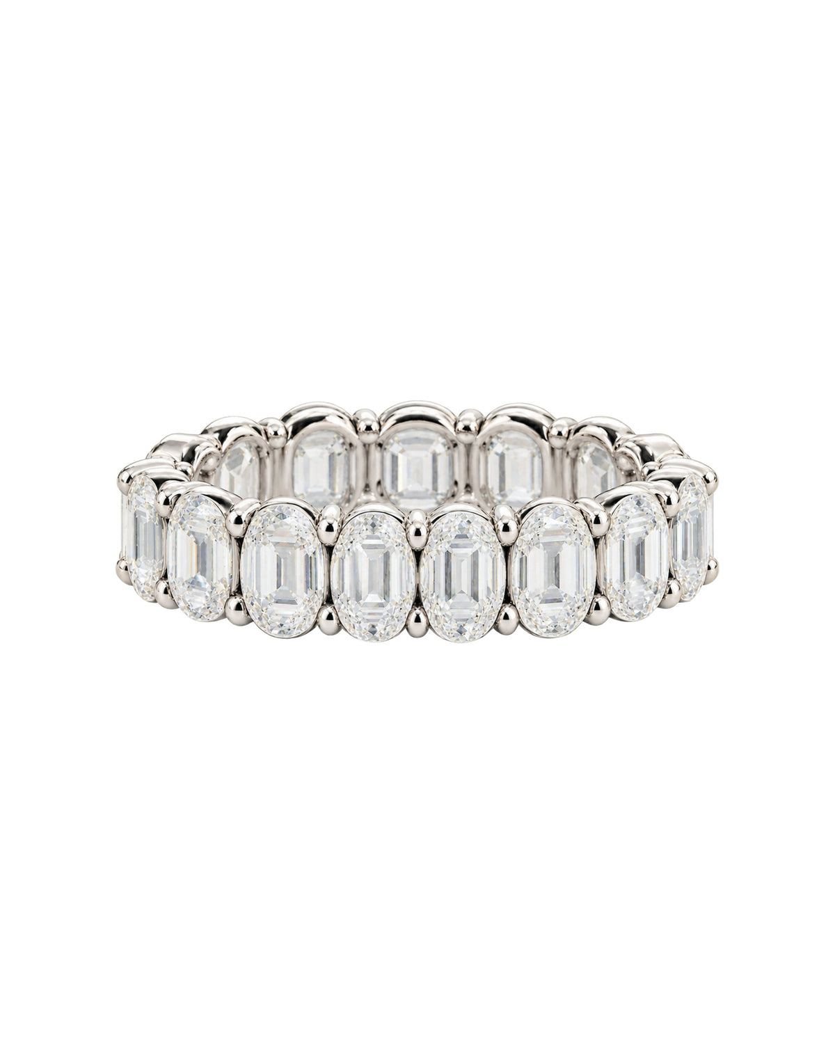 Elongated Step-Cut wedding band design in white gold