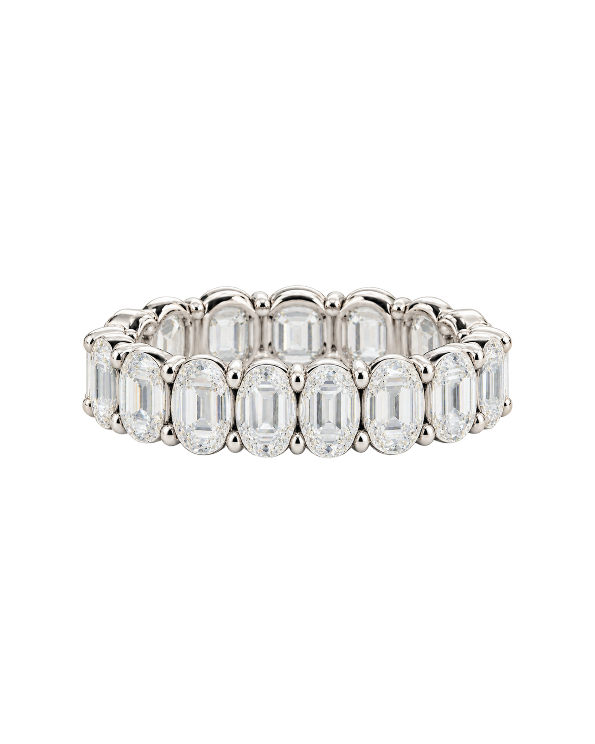 Elongated Step-Cut wedding band design in white gold