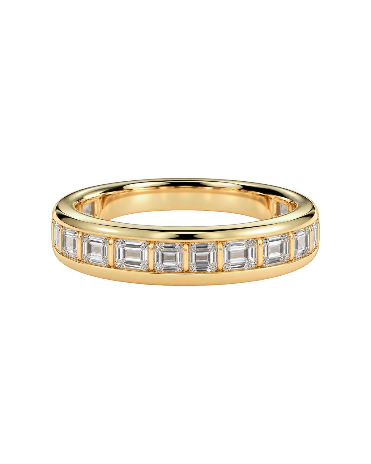 Emerald Channel Dome Wedding Band — Design 96