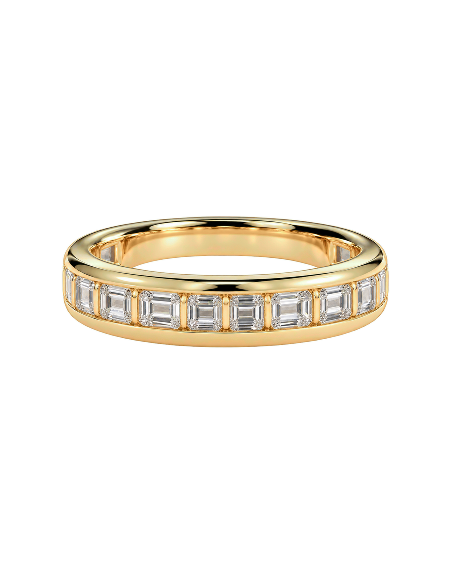 Emerald Channel Dome Wedding Band — Design 96