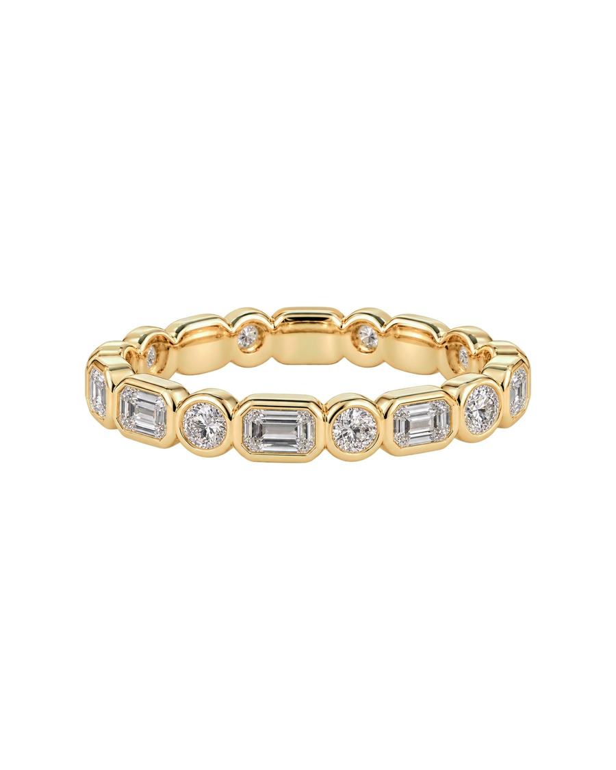 Emerald & Round Bezel Wedding Band — Design 56