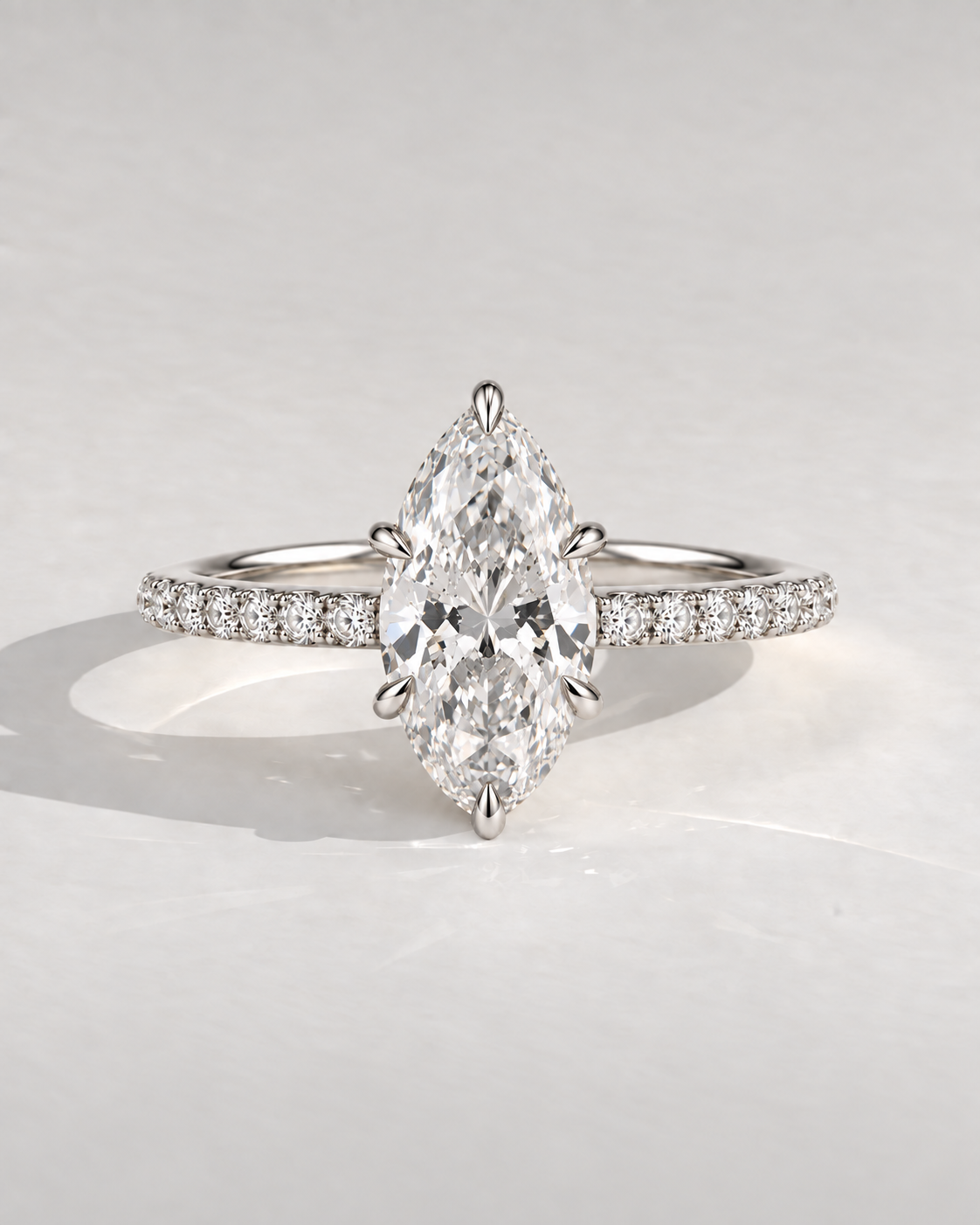 Estelle Marquise Pavé Solitaire in 14k white gold — design visualization