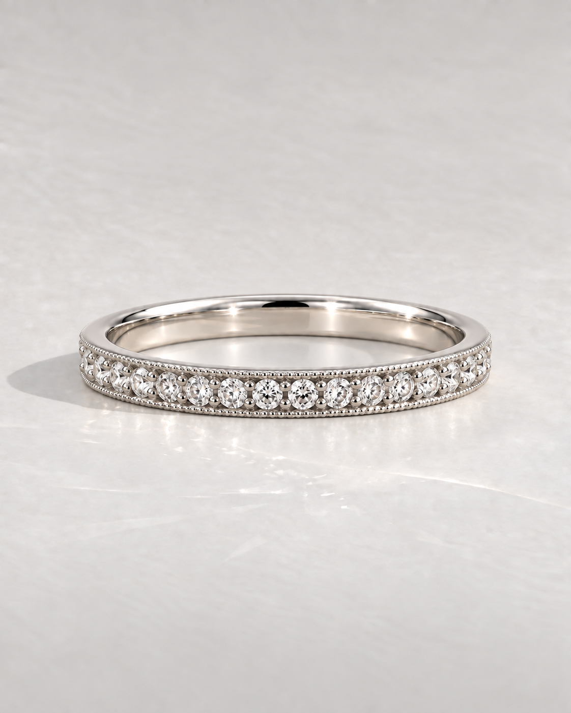 Reverie Milgrain Diamond Band in 14k white gold — design visualization