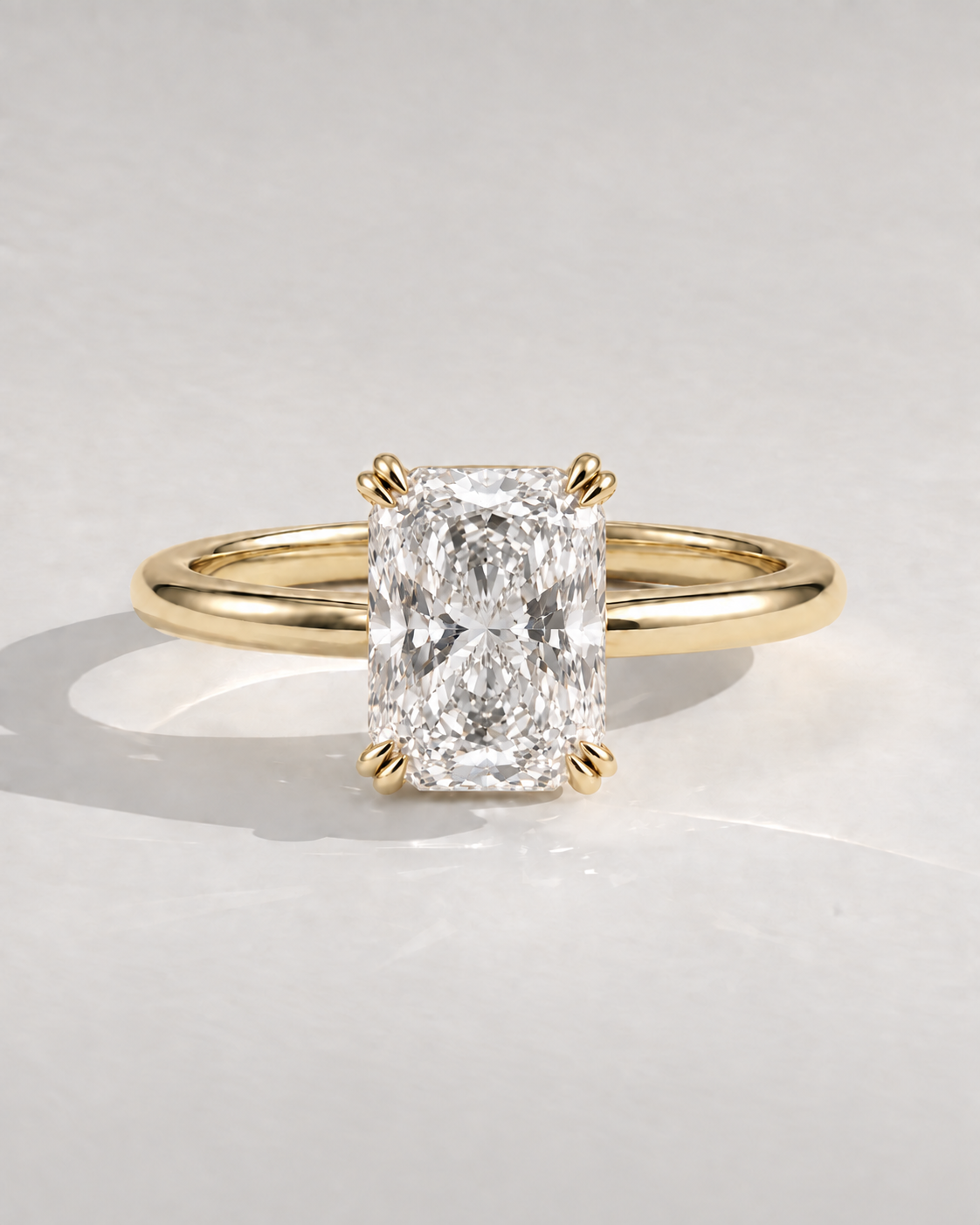 Serene Elongated Cushion Solitaire in 14k yellow gold — design visualization
