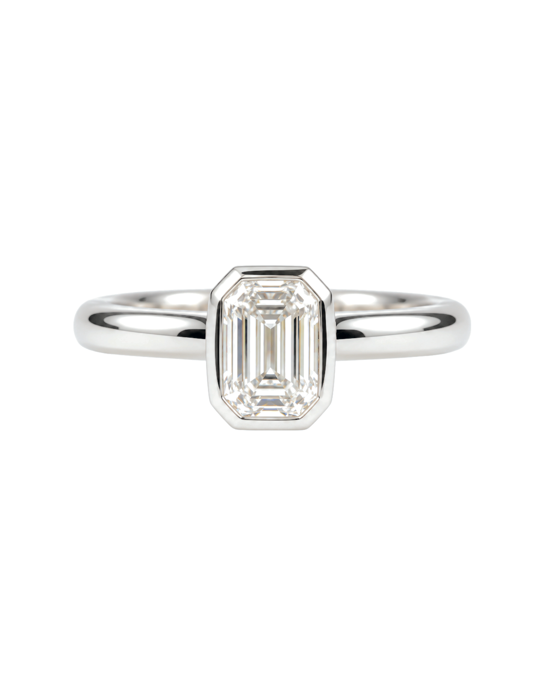 The Adeline — Emerald Bezel Solitaire Engagement Ring in White Gold