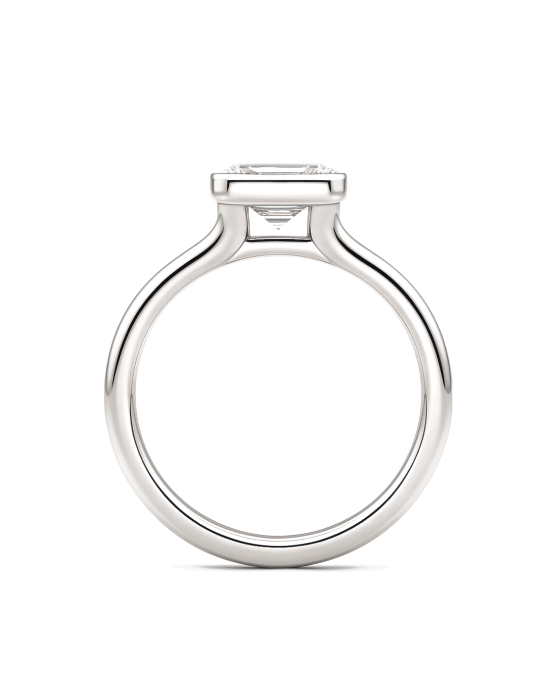 The Adeline — Emerald Bezel Solitaire Engagement Ring in White Gold, side profile