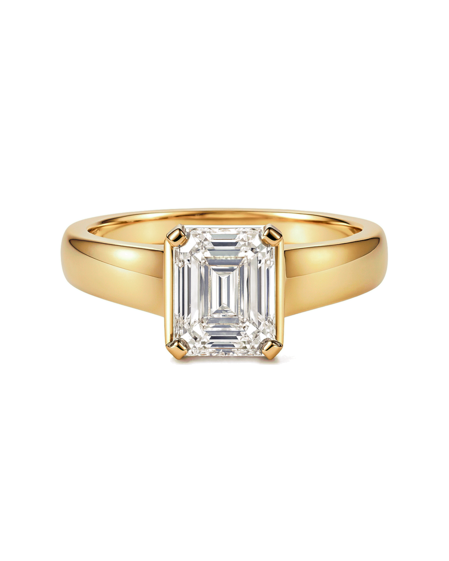 The Aurelle — Emerald Wide-Band Solitaire Engagement Ring