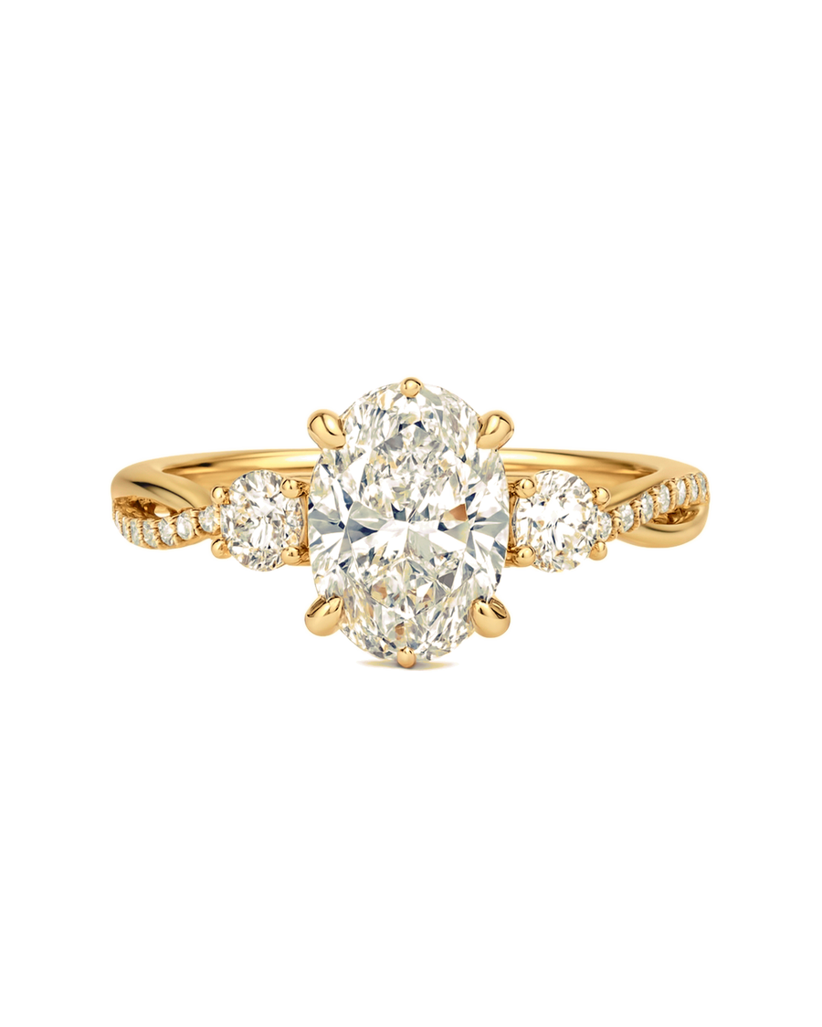 The Calista — Pear Three-Stone Twisted-Band Engagement Ring