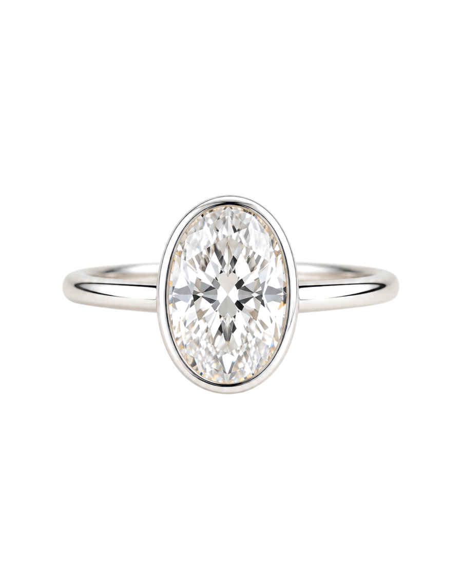 The Elara — Oval Bezel Solitaire Engagement Ring in White Gold