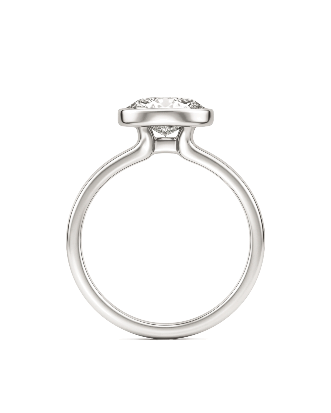 The Elara — Oval Bezel Solitaire Engagement Ring in White Gold, side profile
