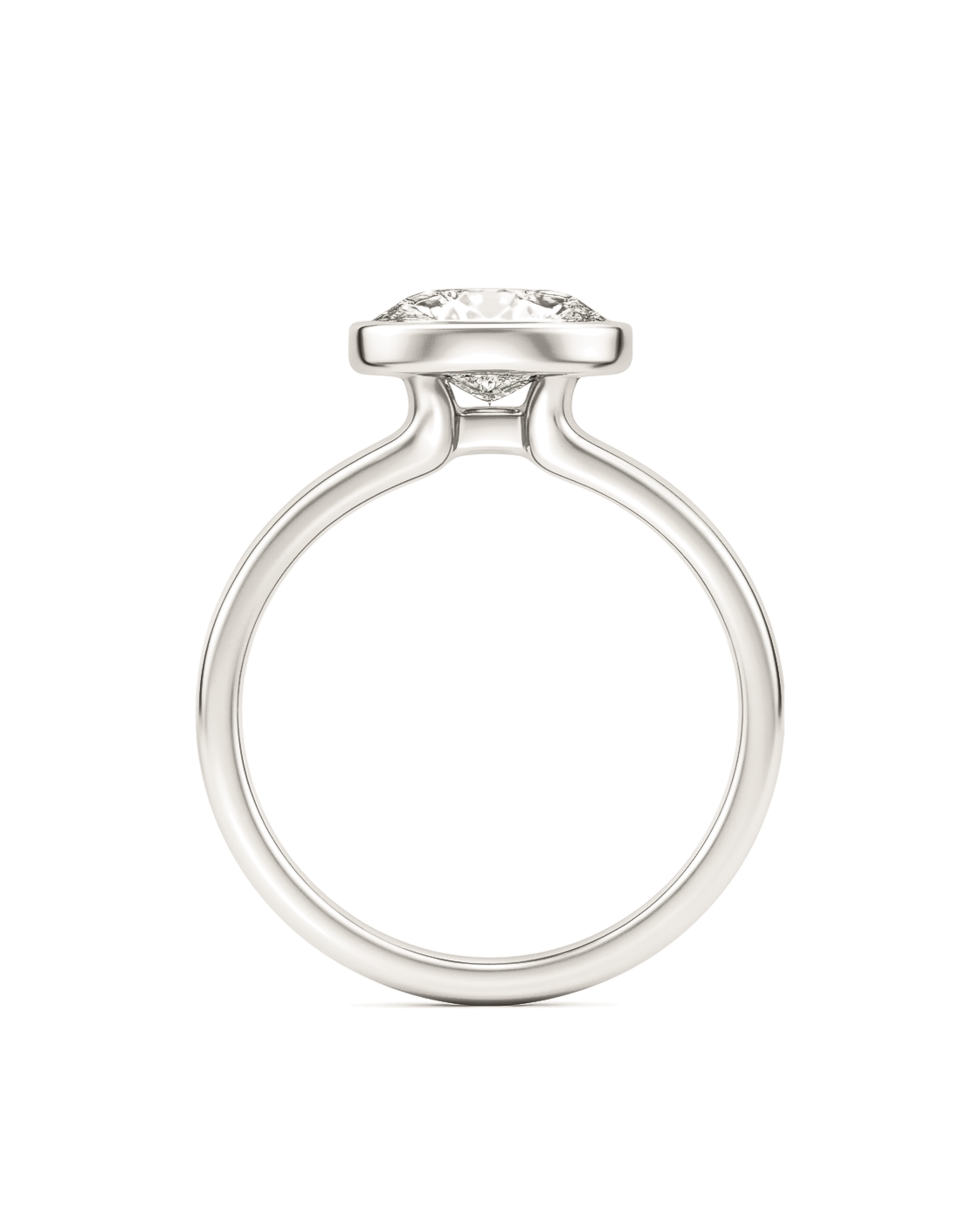 The Elara — Oval Bezel Solitaire Engagement Ring in White Gold, side profile