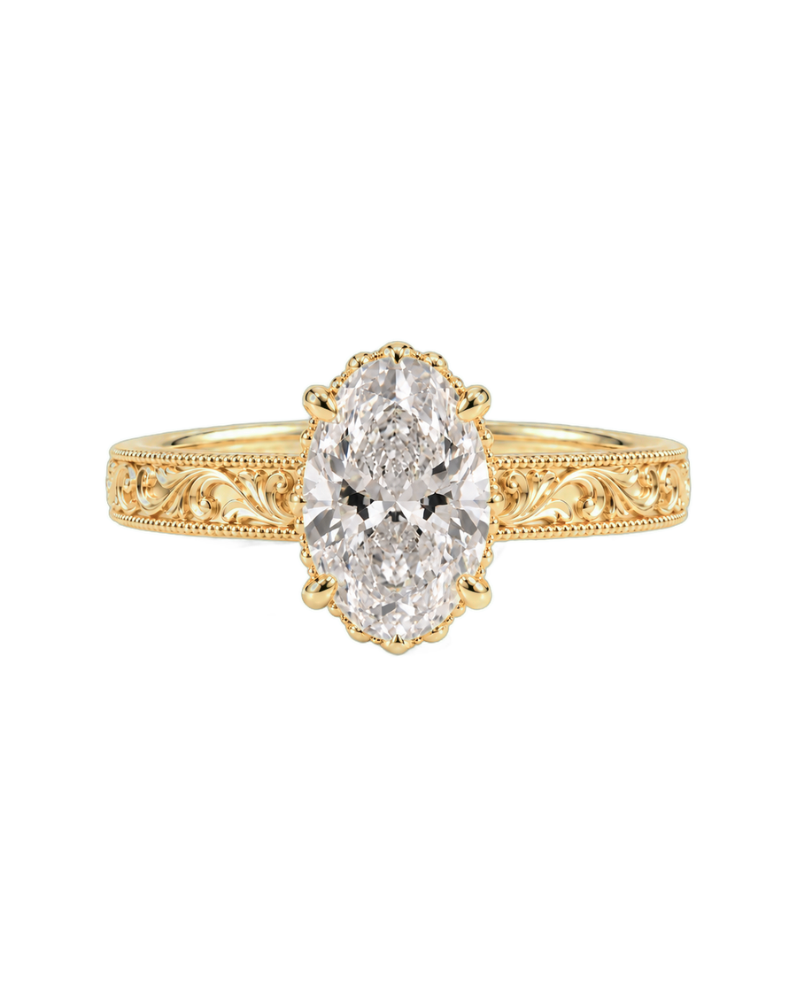 The Fleur — Oval Engraved Solitaire Engagement Ring