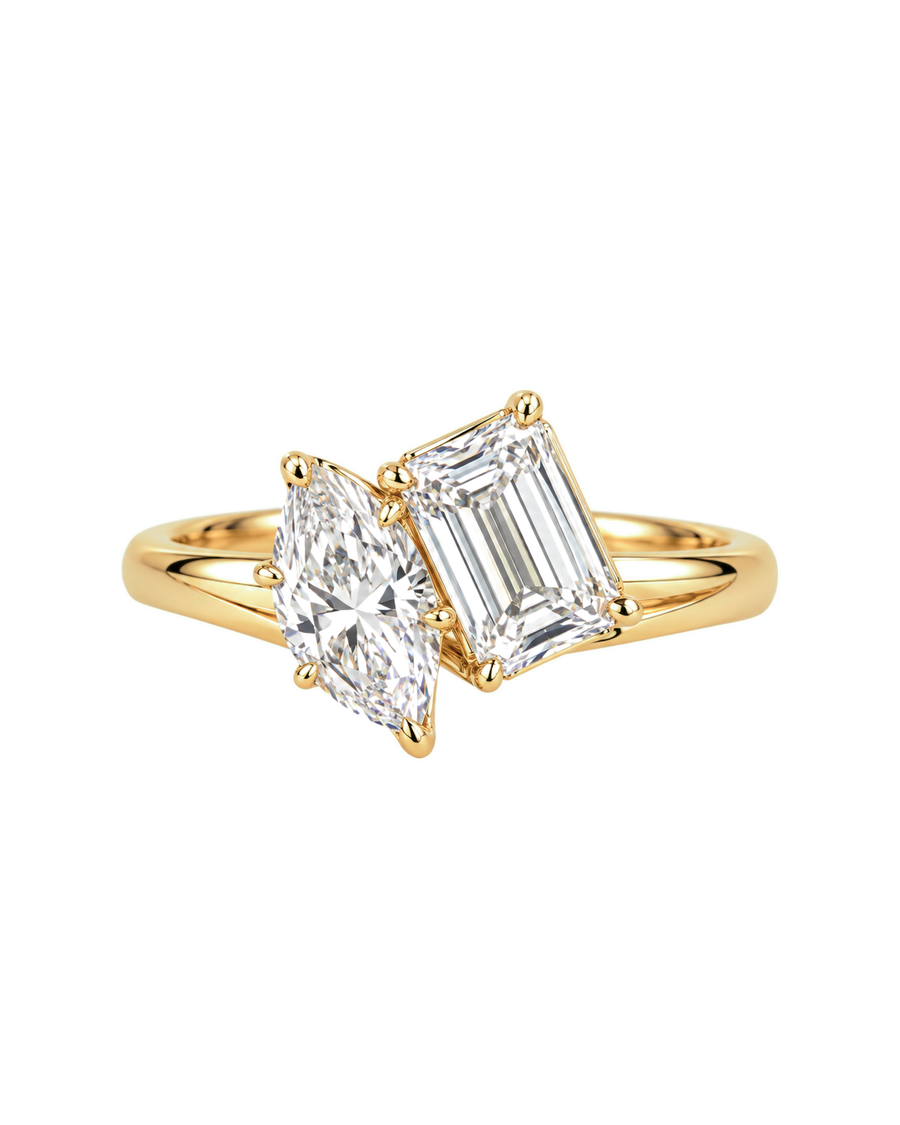 The Rosalie — Marquise & Emerald Toi et Moi Engagement Ring