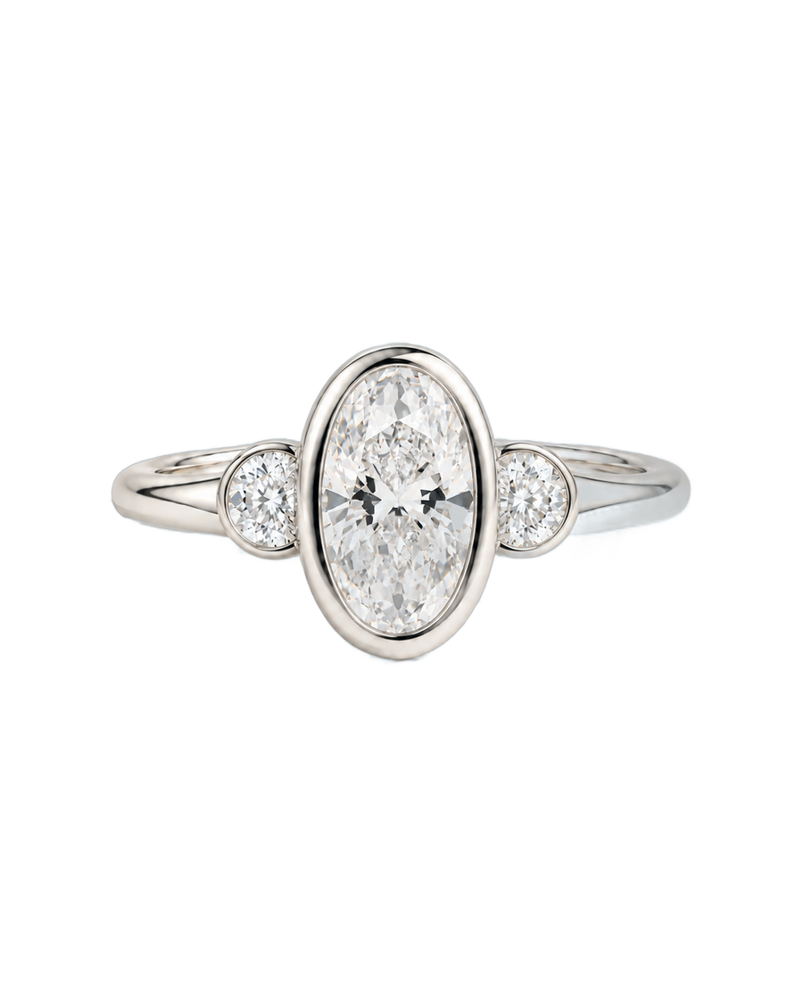 The Roselle — Oval Bezel Three-Stone Engagement Ring