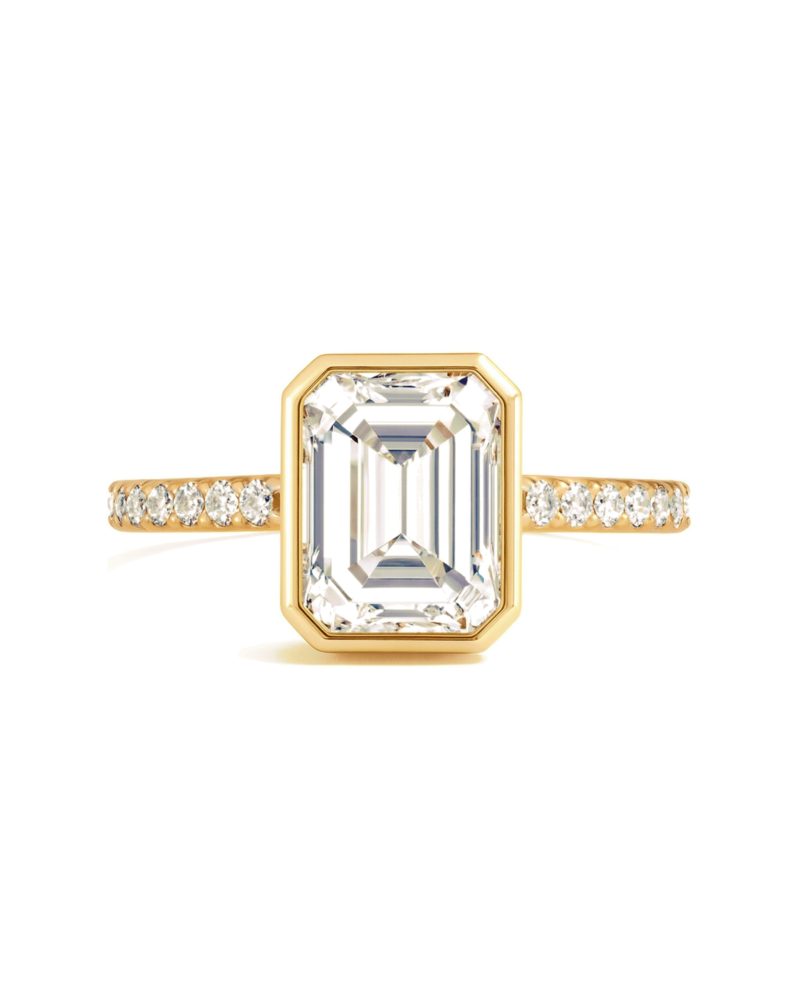 The Seraphine — Emerald Bezel Pavé-Band Engagement Ring