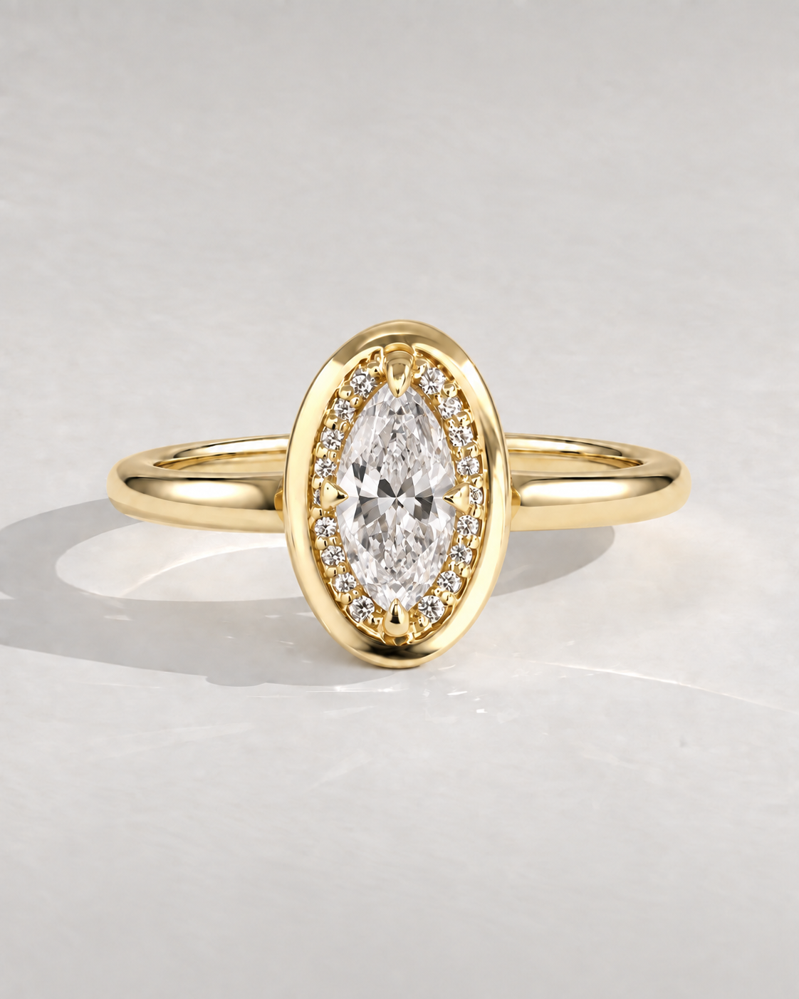 Vesper Marquise Halo Ring in 14k yellow gold — design visualization