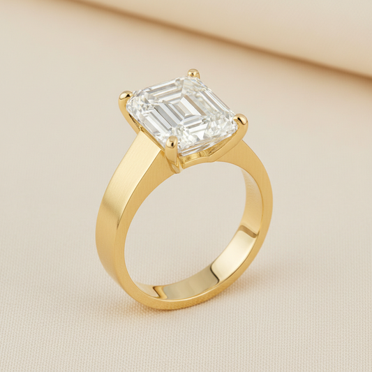2.6ct Emerald Thick Gold Band Euro Shank Diamond Ring
