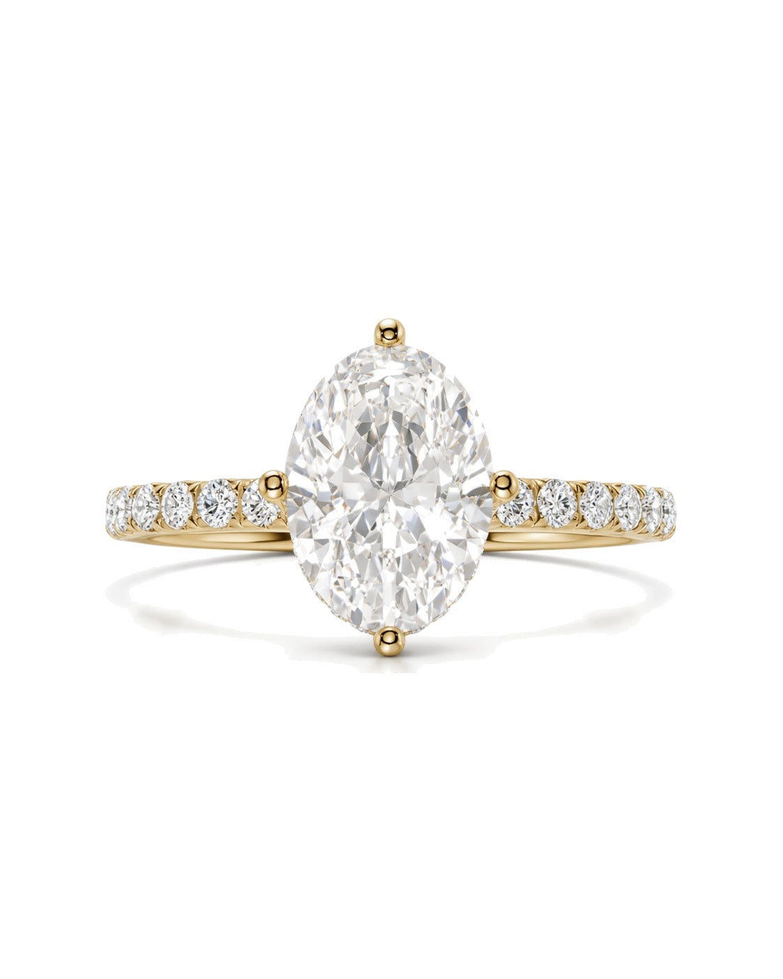 The Oval Hidden Halo Lab-Grown Diamond Engagement Ring in 14k yellow gold, front view on white