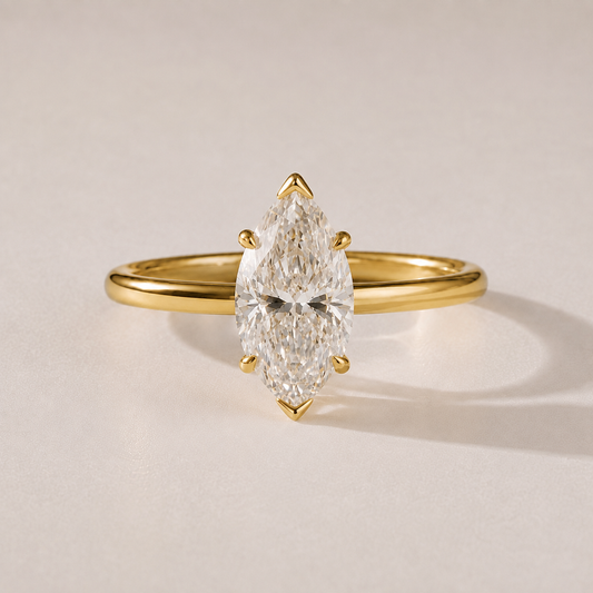 The Charlotte marquise lab-grown diamond solitaire engagement ring in 14K yellow gold