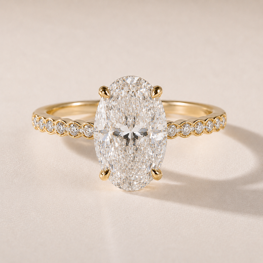 The Coralie — oval scalloped pavé lab-grown diamond engagement ring in 14K yellow gold
