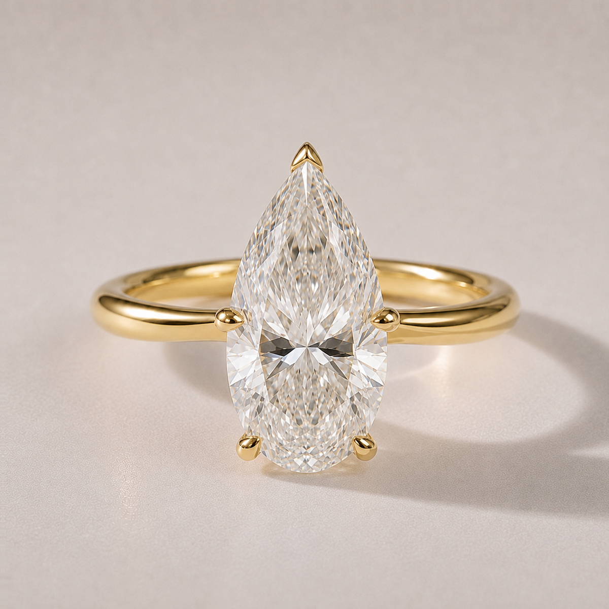 The Delphine — pear lab-grown diamond cathedral engagement ring in 14K yellow gold