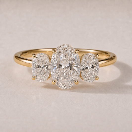The Evangeline — three oval lab-grown diamond engagement ring in 14K yellow gold
