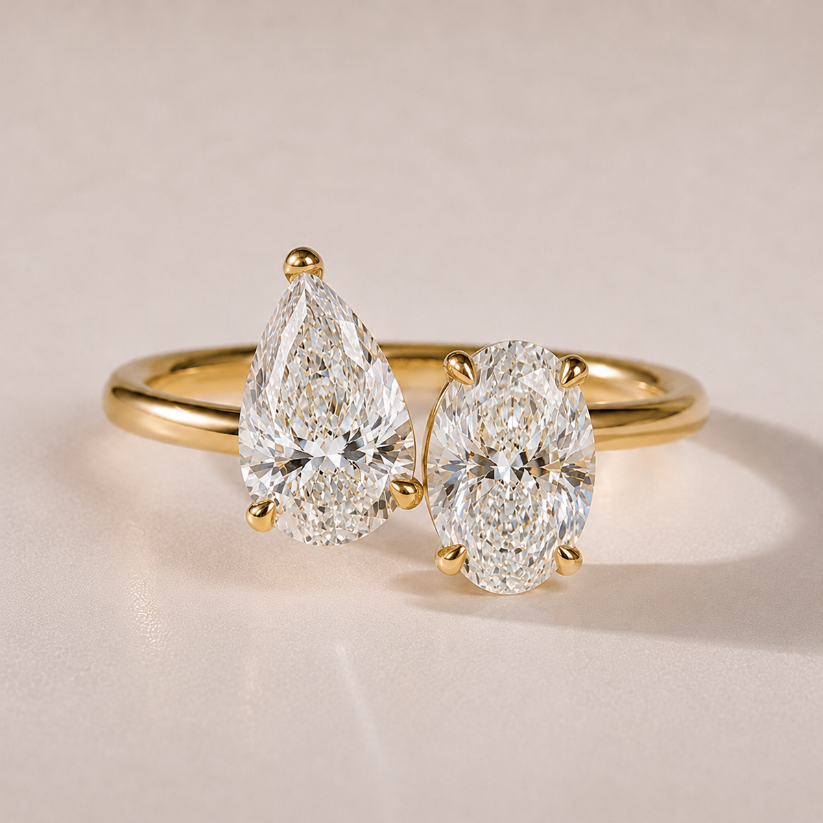 The Ravenna — pear and oval toi et moi lab-grown diamond engagement ring in 14K yellow gold