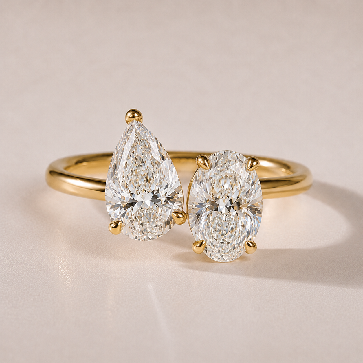 The Ravenna — pear and oval toi et moi lab-grown diamond engagement ring in 14K yellow gold