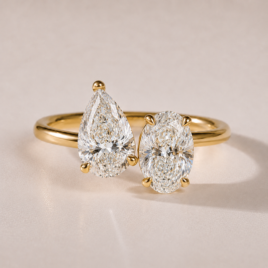 The Ravenna — pear and oval toi et moi lab-grown diamond engagement ring in 14K yellow gold