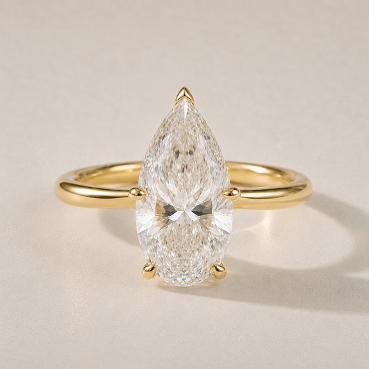 The Rosalind — pear-shaped five-prong lab-grown diamond solitaire in 14K yellow gold