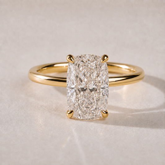 The Seraphine — radiant-cut lab-grown diamond solitaire in 14K yellow gold