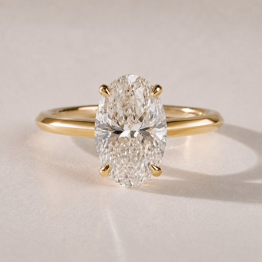 The Solene — oval lab-grown diamond knife-edge engagement ring in 14K yellow gold
