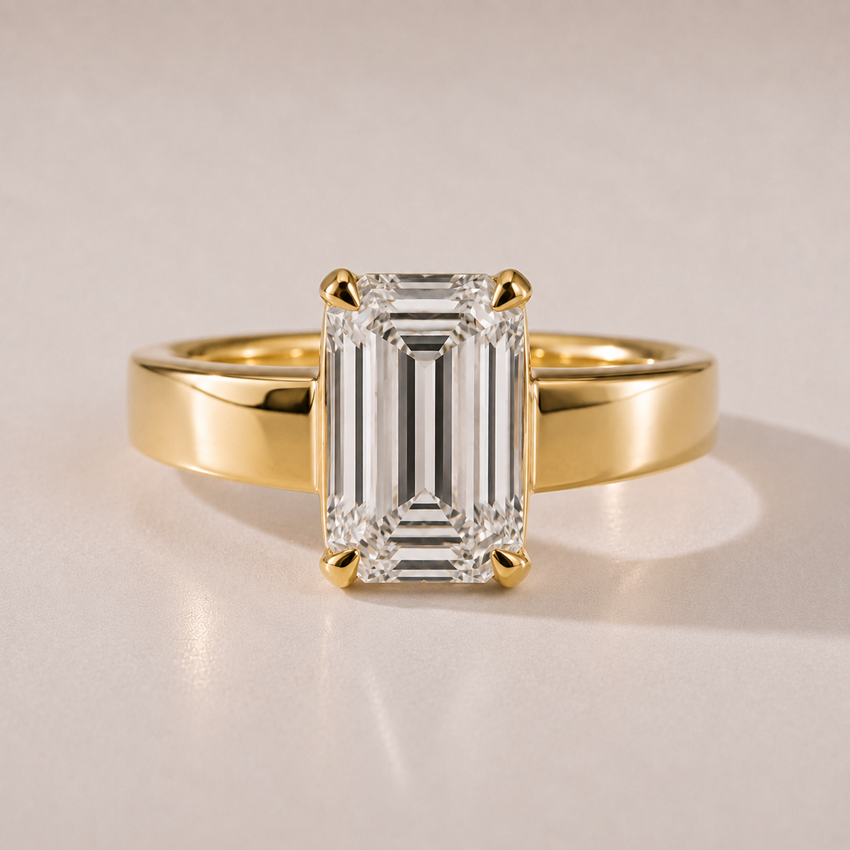 The Thibault — emerald-cut lab-grown diamond engagement ring with Euro shank in 14K yellow gold