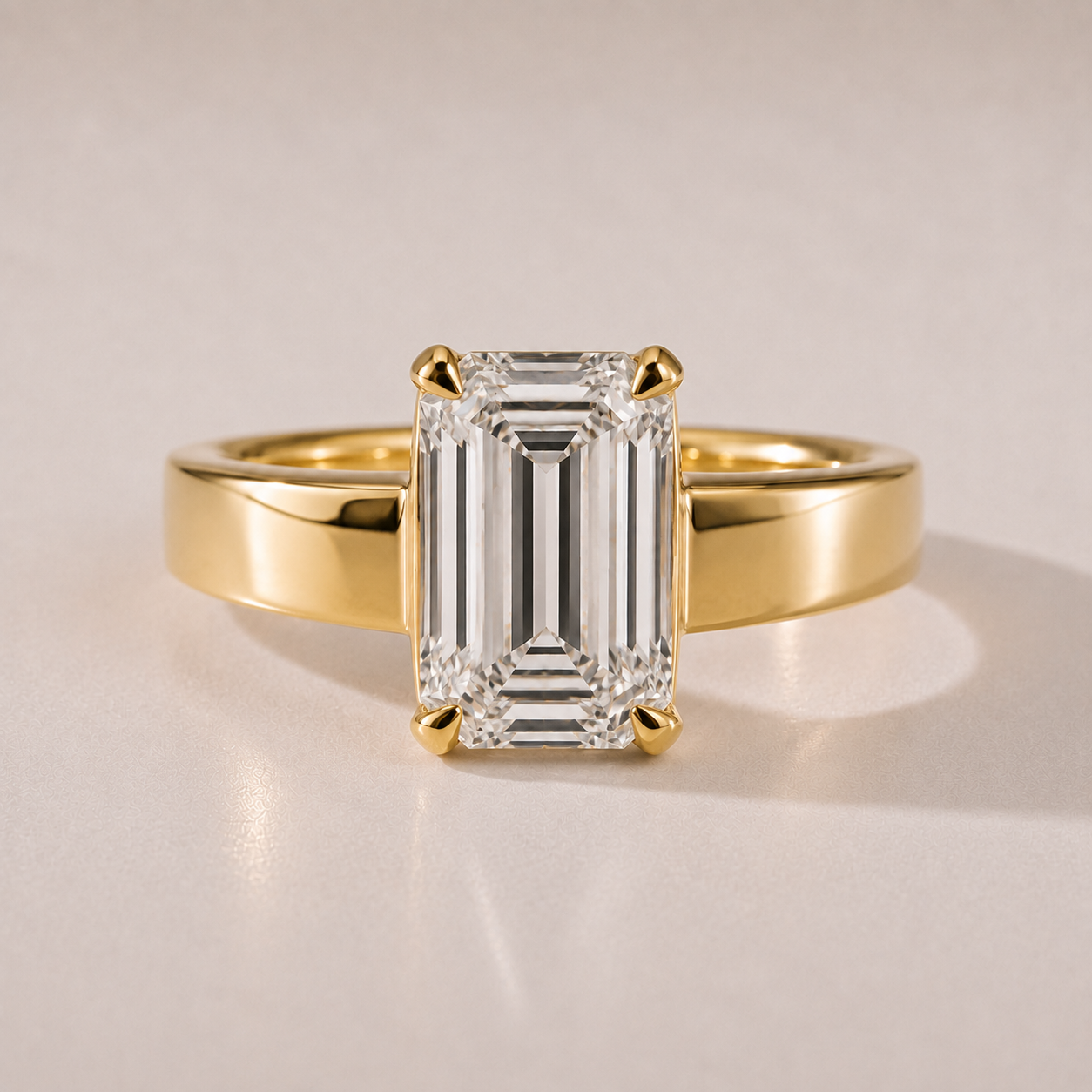 The Thibault — emerald-cut lab-grown diamond engagement ring with Euro shank in 14K yellow gold