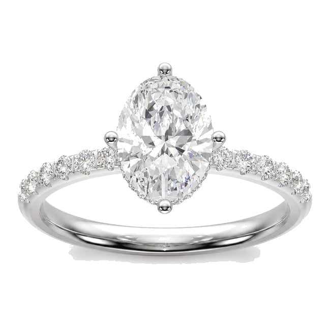 Oval halo engagement ring in white gold
